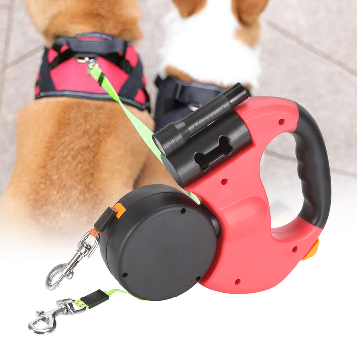 2-in-1 Hundeleine mit LED-Licht & Kotbeutelhalter – Ausziehbar für zwei Hunde