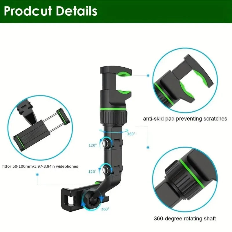 Multifunktionale Handyhalterung für Rückspiegel – 360° drehbar