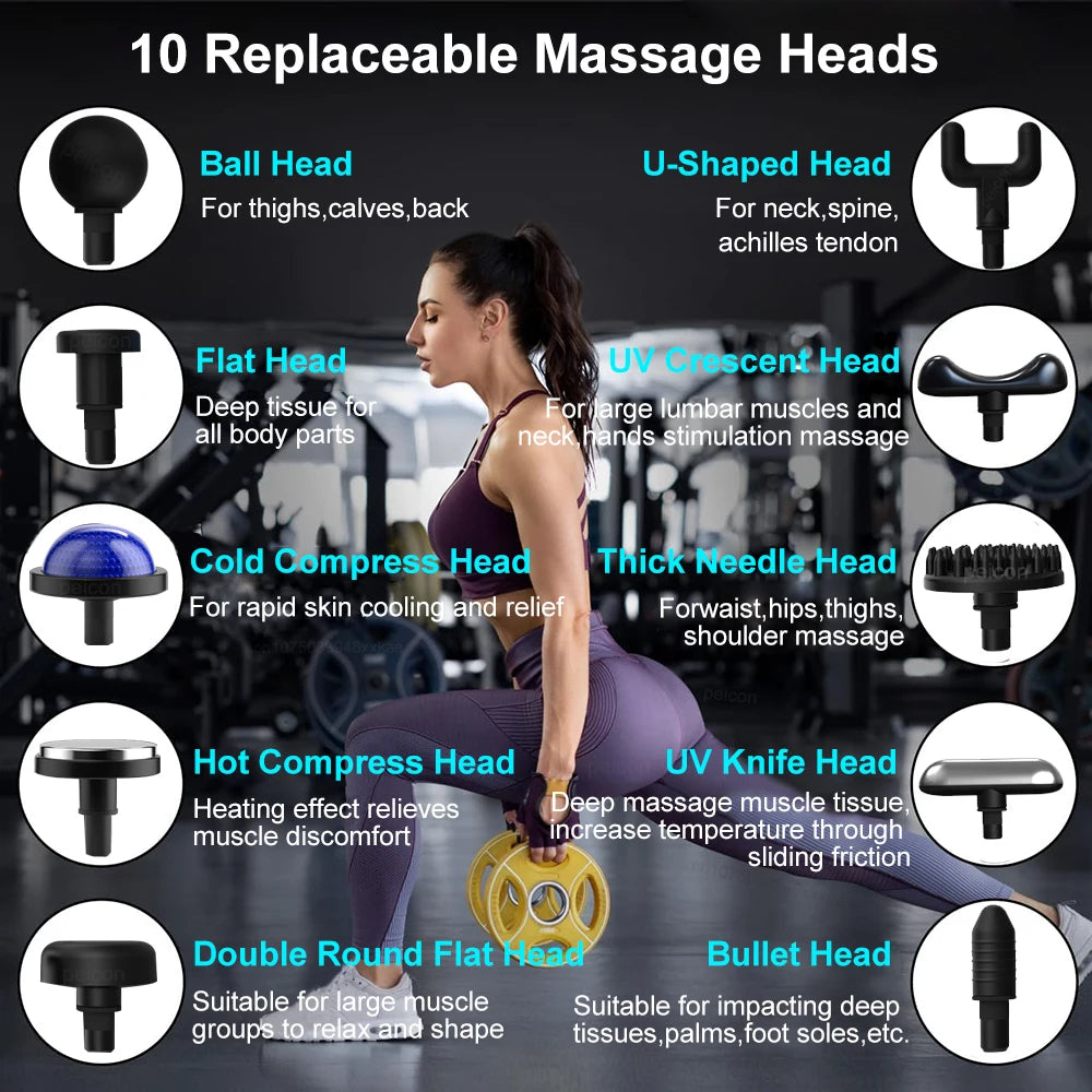 Faszien Massage Gun mit Verlängerungsgriff & 10 Aufsätzen