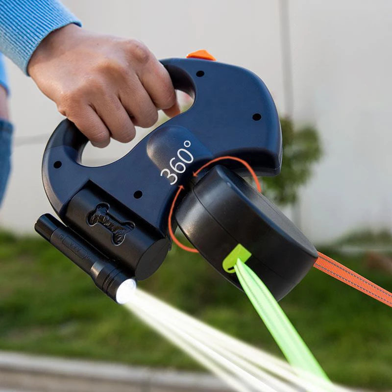 2-in-1 Hundeleine mit LED-Licht & Kotbeutelhalter – Ausziehbar für zwei Hunde