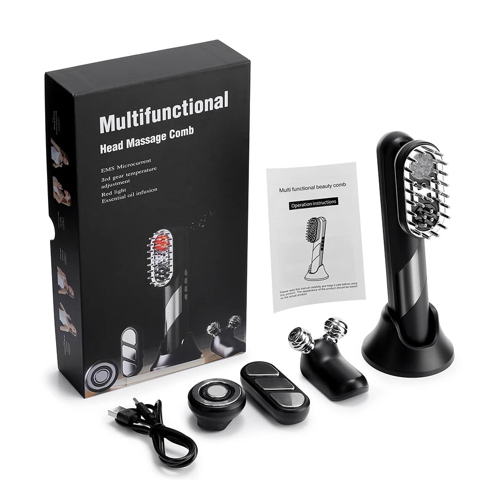 4-in-1 EMS Massagekamm mit Wärme & Lichtfunktion